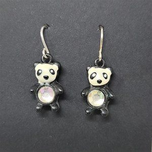 Cute Panda Bear Earrings Rhinestone Belly Pierced